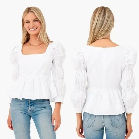 NWT Tuckernuck Hyacinth House Clemons Long Sleeve Puff Blouse White XL - Picture 1 of 4